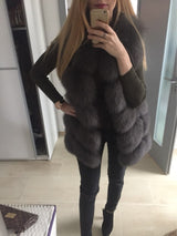 Fox Fur Vest Gilet - Dark Grey