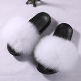 Fur Slides Slippers - Snow White/Black Sole