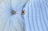 Mini Icy Blue Double Fur Pom Hat