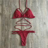 Melva String Bikini Swimsuit - Wine Red