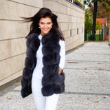 Fox Fur Vest Gilet - Dark Grey