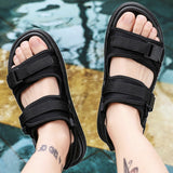 Men Black Graffiti Velcro Sandals