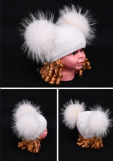 Herringbone Mini Double Pom Hat