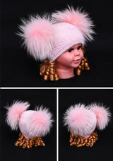 Herringbone Mini Double Pom Hat