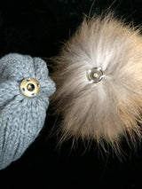 Grey Fur Pom Pom Pompom Hat Tuque Beanie