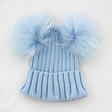 Mini Icy Blue Double Fur Pom Hat