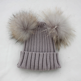 Double Fur Pom Grey Hat