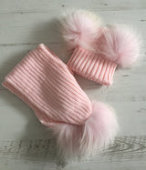 Kids Pink Pomkin Hat + Scarf Set