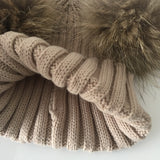 Beige Double Natural Pomkin Fur Pom Hat