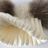 Mini White Double Natural Pomkin Fur Pom Hat