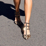 UMIDA Three-Strap Leopard Leather Pumps