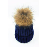 Navy Fur Pom Pom Bobble Hat Tuque