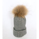 Grey Fur Pom Pom Pompom Hat Tuque Beanie