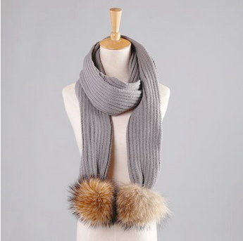 Grey fur pom pom Scarf