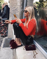 Fur Slides Slippers - Wine Burgundy
