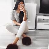 Fur Slides Slippers - Wine Burgundy