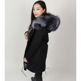 Silver Fox Fur Black Parka