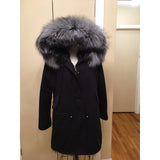 Silver Fox Fur Black Parka