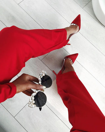 Red Suede Transparent High Heel Pumps