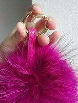 Rose Fuscia Fur Pom Keychain