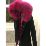 Rose Pink Fur Black Parka