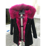 Rose Pink Fur Black Parka