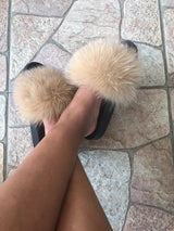 Fur Slides Slippers - Champagne