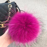 Rose Fuscia Fur Pom Keychain