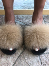 Fur Slides Slippers - Champagne