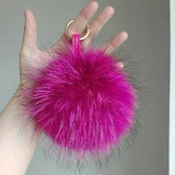 Rose Fuscia Fur Pom Keychain