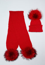 Kids Red Pomkin Hat + Scarf Set