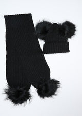 Kids All Black Pomkin Hat + Scarf Set