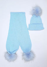 Kids Icy Blue Pomkin Hat & Scarf Set