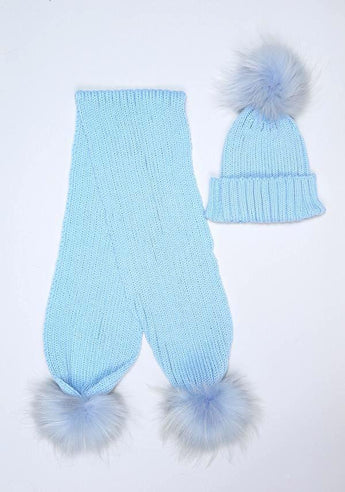 Icy Blue Pomkin Hat & Scarf Set