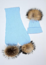 Icy Blue Pomkin Hat & Scarf Set