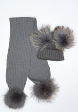 Dark Grey Pomkin Hat + Scarf Set