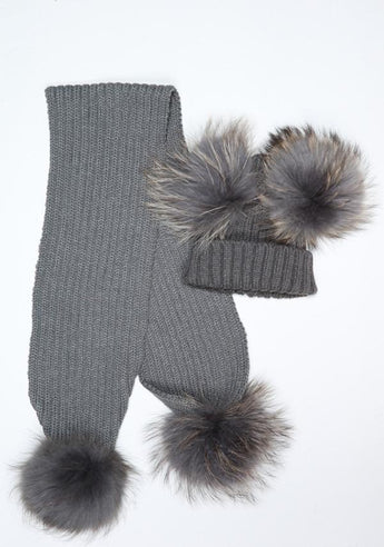 Dark Grey Pomkin Hat + Scarf Set