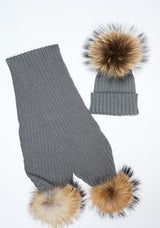 Dark Grey Pomkin Hat + Scarf Set