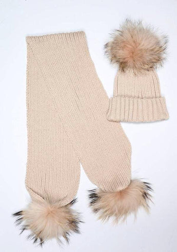 Beige Pomkin Hat + Scarf Set