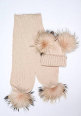 Kids Beige Pomkin Hat + Scarf Set