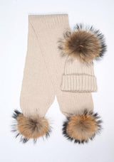 Kids Beige Pomkin Hat & Scarf Set