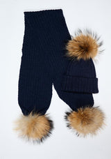 Kids Navy Pomkin Hat + Scarf Set