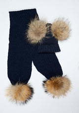 Kids Navy Pomkin Hat + Scarf Set