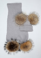 Kids Light Grey Pomkin Hat + Scarf Set