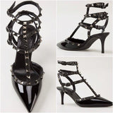 UMIDA Three-Strap Black Patent Leather Pumps