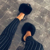 Fur Slides Slippers - Black