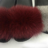 Fox Fur Slides Slippers - Wine Burgundy