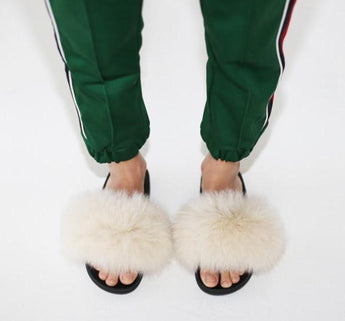 Fur Slides Slippers - Cream