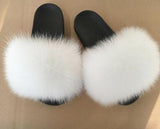 Fur Slides Slippers - Snow White/Black Sole