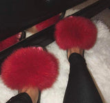 Fur Slides Slippers - Red